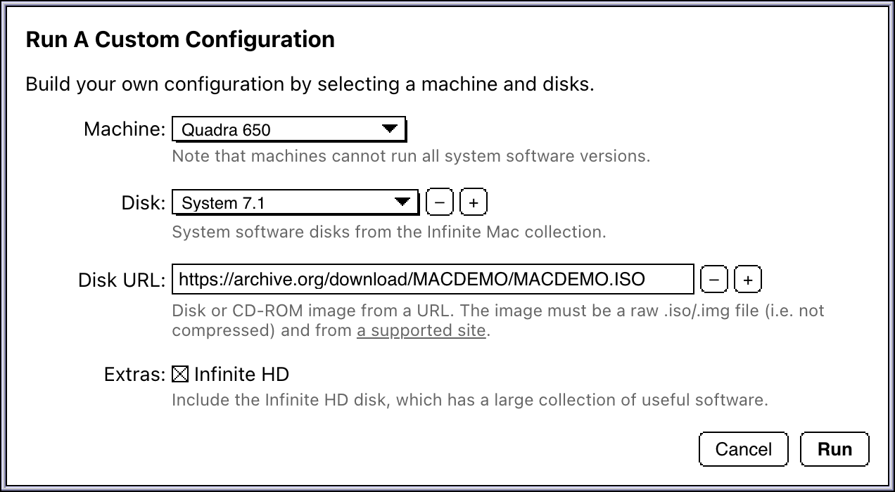 Custom configuration dialog, matching a System 7 startup disk