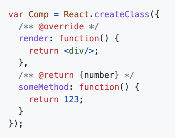 React.createClass component with JSDoc