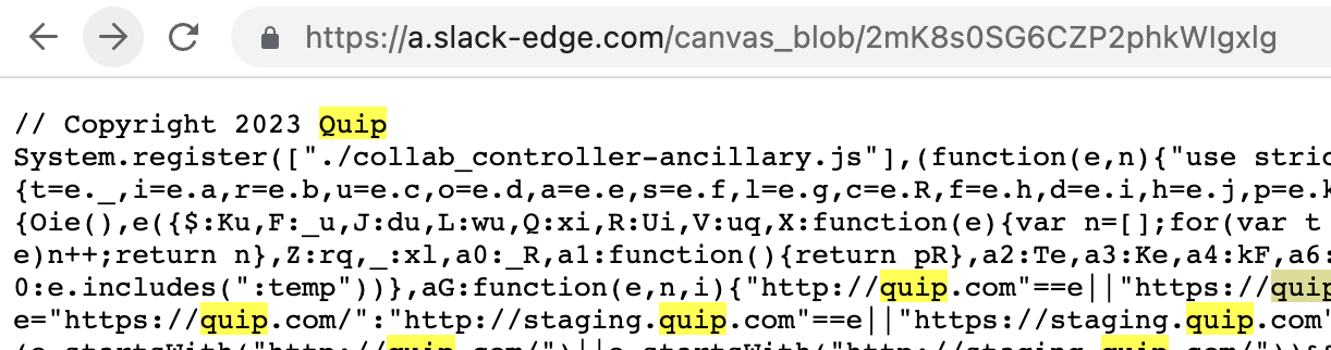 Slack canvas Quip minified JavaScript